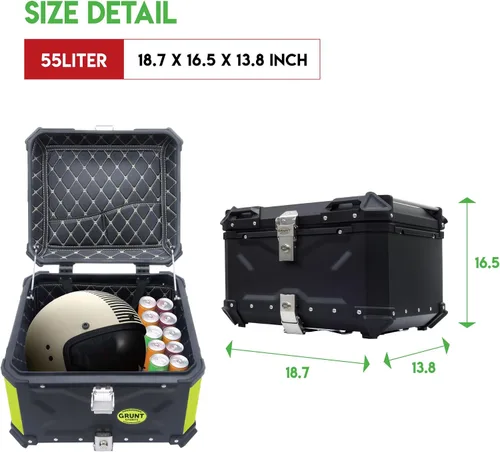 Miniatura 8 de Letusto GRUNT SPORTS - Caja superior trasera de motocicleta de 55 L, baúl de almacenamiento universal para scooter, caja de aluminio impermeable