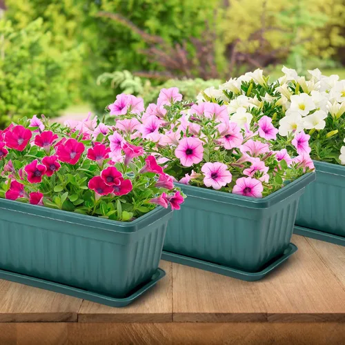 Miniatura 7 de Fasmov Paquete de 7 Jardineras de Ventana de Flores de 17 Pulgadas de Plástico Macetas de Vegetales con Bandejas Contenedor de Cultivo de Vegetales
