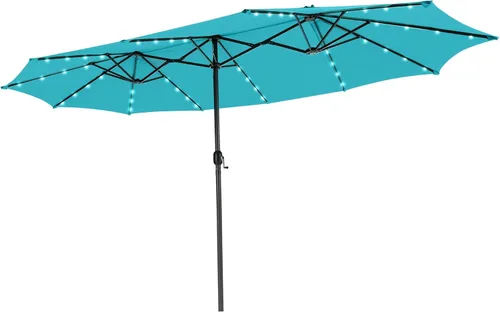 Miniatura 16 de Tangkula Sombrilla solar de patio de 13 pies, sombrilla de doble cara extra grande para mesa de mercado al aire libre con 36 luces LED, mango