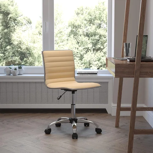 Miniatura 2 de Flash Furniture - Silla de oficina giratoria sin reposabrazos, de color tostado, acanalada, de diseño, respaldo bajo Bronceado/Cromo