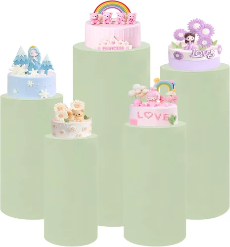 Miniatura 11 de Fivenl Juego de 5 fundas de soporte cilíndrico de elastano para pedestal, fundas elásticas para zócalo, mesa de postre, cubierta de pilares