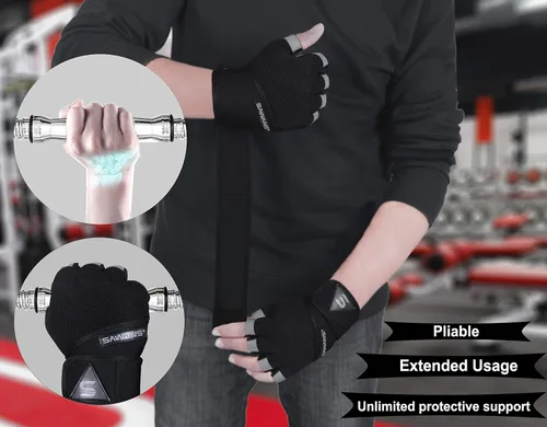 Miniatura 3 de SAWANS Guantes de entrenamiento de fitness, guantes de levantamiento de pesas para hombres y mujeres, transpirables, soporte de muñeca para Correas