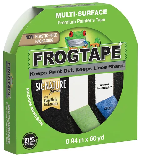 FrogTape Cinta de pintor multisuperficie con bloque de pintura, 1 pulgada de ancho (0.94 pulgadas x 60 yardas), adherencia media de adherencia