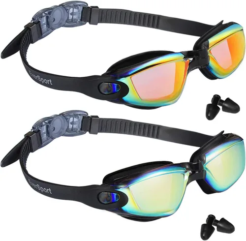 Miniatura 12 de EverSport Gafas de Natación Paquete de 2 Gafas de Natación Antivaho para Adultos, Hombres, Mujeres, Jóvenes y Niños Cristal azul y negro