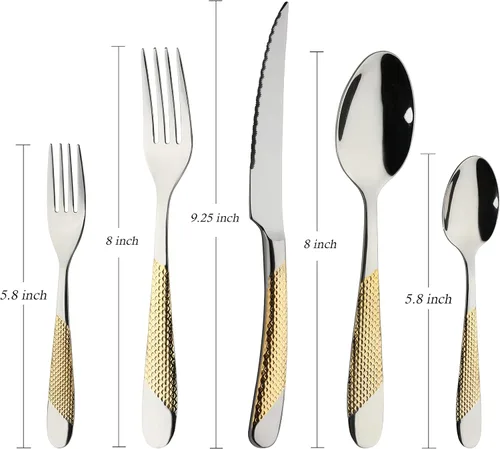 Miniatura 2 de Juego de cubiertos dorados de acero inoxidable de 60 piezas, juego de cubiertos de cocina, juego de utensilos de mesa para la cocina, incluye