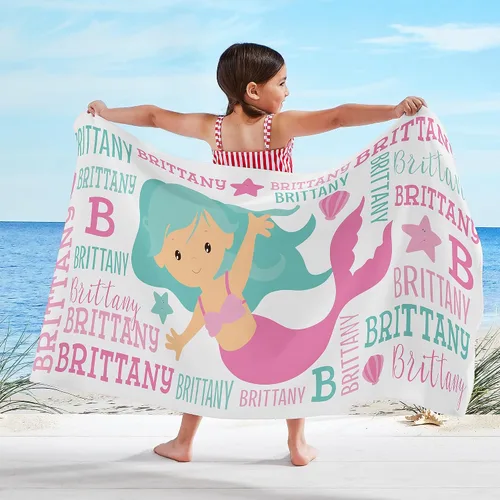 Miniatura 4 de Let's Make Memories Toalla de playa personalizada, toalla de piscina única para niños de todas las edades, para piscina, campamento, escuela, Sirena