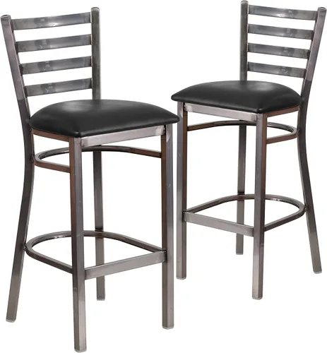 Miniatura 12 de Flash Furniture HERCULES Series - Taburete de bar de metal con revestimiento transparente para restaurante, asiento de madera de cerezo Asiento