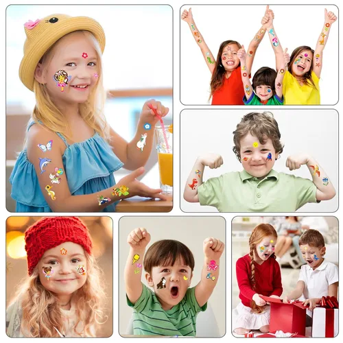 Miniatura 3 de Habett Tatuajes temporales luminosos para niños, más de 200 estilos mixtos de tatuajes temporales, juego de calcomanías para niñas y niños