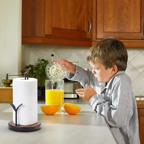 Miniatura 5 de Soporte para toallas de papel de pie, estante para colgar papel de cocina, organizador de toallas de papel de madera, dispensador de rollos