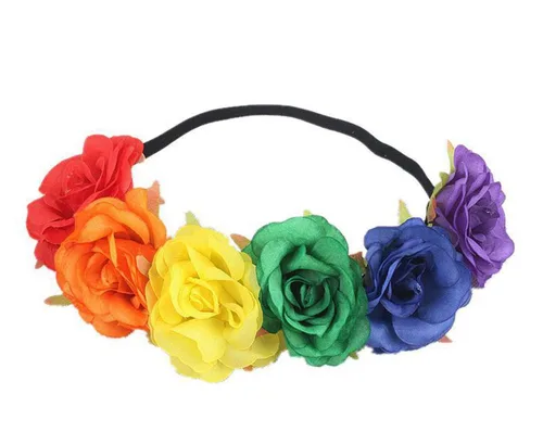Miniatura 14 de Corona floral BOHO con diadema de rosas para el cabello (rojo oscuro)