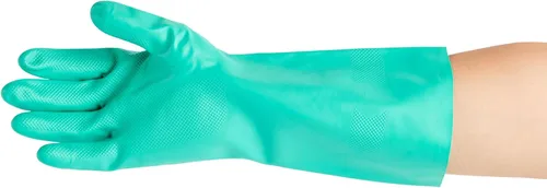 Miniatura 10 de Restaurantware Guantes de limpieza verdes, 10 pares de guantes de nitrilo de 15 mil de grosor, pequeños y resistentes con puño largo, forro