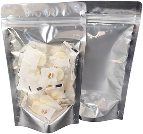 Bolsas resellables de Mylar para almacenamiento de alimentos con parte delantera transparente, bolsas gruesas reutilizables con cierre de