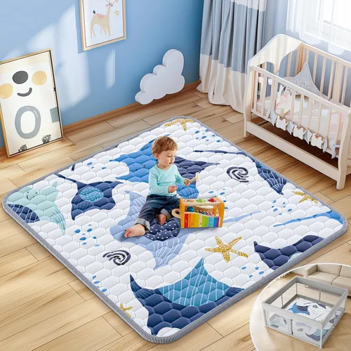 Miniatura 8 de omzer Tapete de juego para bebés de 47 x 47 pulgadas - 1.2 pulgadas de grosor de espuma elástica para bebés y niños pequeños - Alfombra
