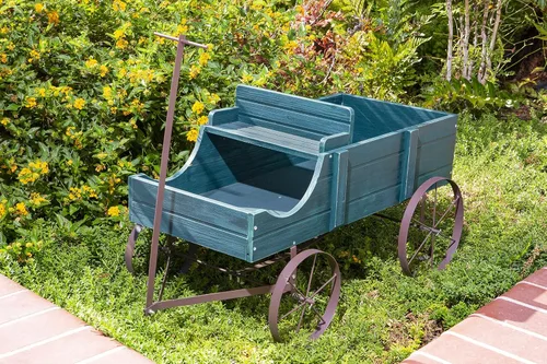 Miniatura 6 de Shine Company Jardinera decorativa grande para jardín de carro, color verde