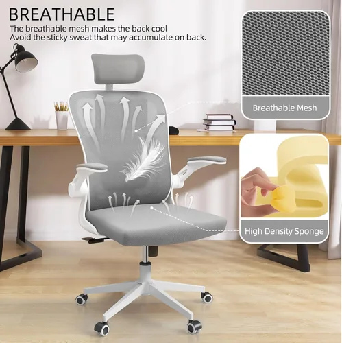 Miniatura 6 de Silla de oficina Monhey, silla ergonómica de oficina, silla para computadora con reposacabezas ajustable, soporte lumbar, apoyabrazos 2D, base