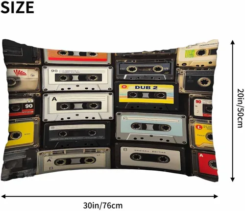 Miniatura 4 de Mugod Funda de almohada decorativa de los años 80 con cintas de plástico de cassette de audio retro, funda de almohada para hombres y mujeres