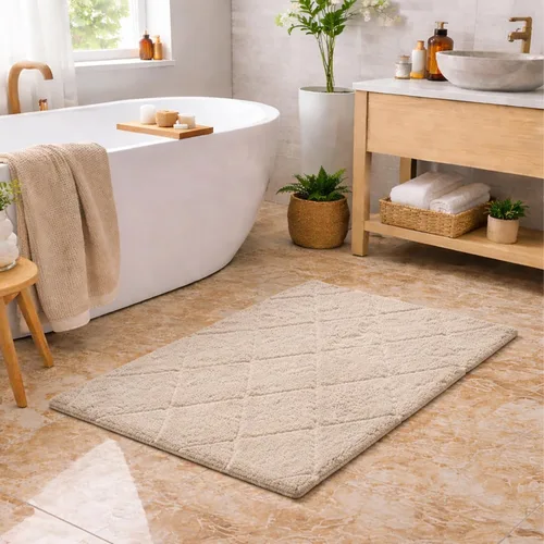 C23 Alfombra de baño de 1 pie 8 pulgadas x 2 pies 8 pulgadas, alfombra de baño suave de felpa copetuda 100% algodón con respaldo de látex