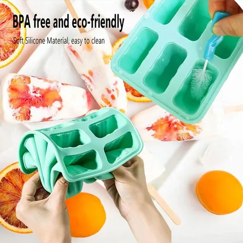 Miniatura 6 de Moldes de silicona para paletas de hielo, sin BPA, 10 cavidades, fácil liberación, con 10 varillas reutilizables, embudo y cepillo de limpieza
