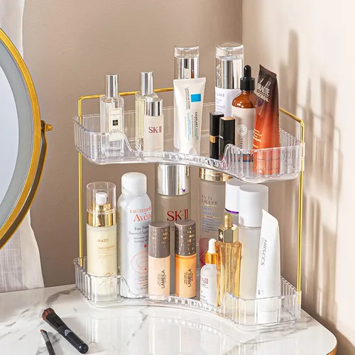 shuang qing Organizador de Esquina de 2 Niveles para Mostrador de Baño – Estante de Almacenamiento Clásico para Maquillaje, Perfume y Artículos de