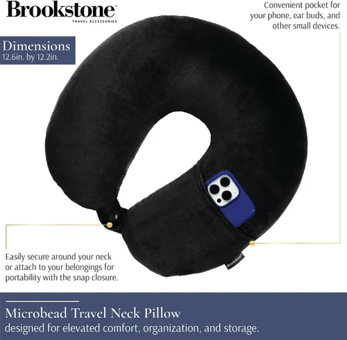 Miniatura 2 de Brookstone Microbead - Almohada para el cuello, súper suave, acogedora y ligera, almohada de viaje de felpa con bolsillo para teléfono