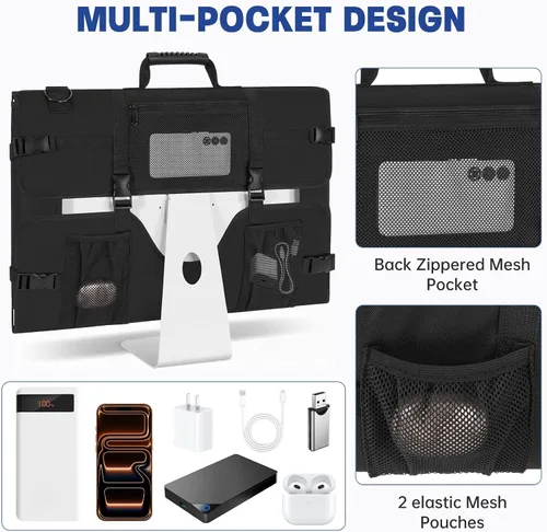 Miniatura 3 de Funda de transporte para monitor, funda de viaje para pantallas LCD de 24 pulgadas y monitores, bolsa protectora para monitor con asa de transporte