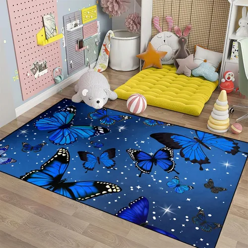 Miniatura 32 de Alfombra de área para dormitorio de niñas negras africanas, alfombra para sala de estar, sala de juegos, azul, lindo anime de dibujos animados