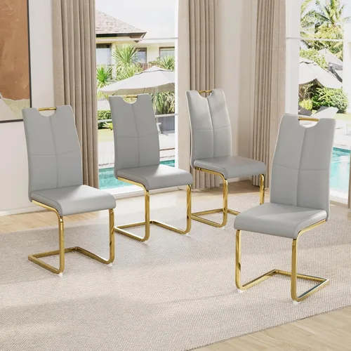 Miniatura 43 de Juego de sillas de comedor modernas (2 unidades) de piel sintética PU con respaldo alto tapizadas con patas doradas de metal para cocina y comedor