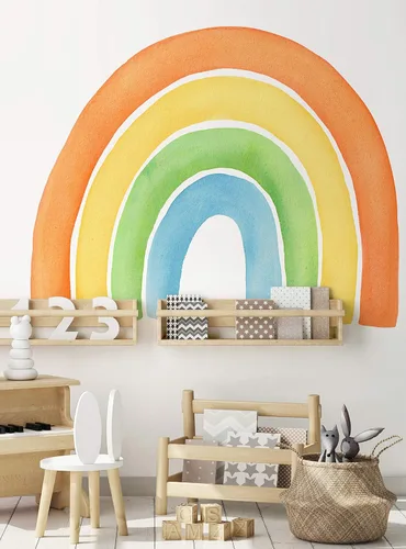 Miniatura 8 de Vinilo adhesivo para pared, diseño de acuarela, arcoíris, despegar y pegar (pequeño, 29.5 pulgadas de ancho x 24 pulgadas de alto, coral)
