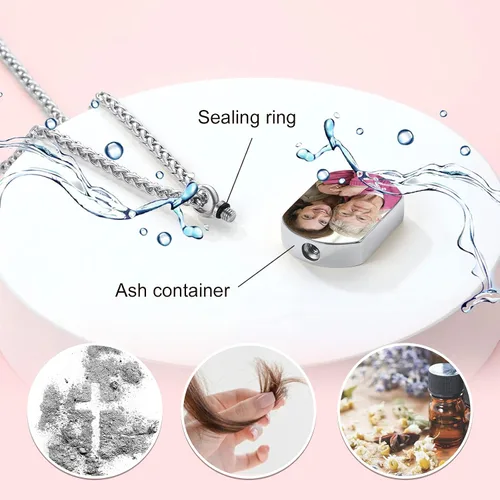 Miniatura 176 de FindChic Collares personalizados con urna para cenizas, barra vertical, gato, luna, reloj de arena, garra de perro, acero inoxidable, chapado en oro