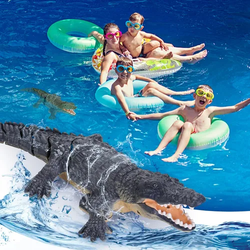 Miniatura 2 de GearRoot Juguete de barco de cocodrilo a control remoto, escala 1:18, cocodrilo RC de alta simulación para piscina, baño, gran regalo, barco a Negro