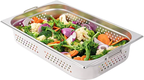 Miniatura 17 de Restaurantware Met Lux - Bandeja perforada para mesa de vapor, tamaño medio, 4 pulgadas de profundidad, asas plegables, antiatascos, acero