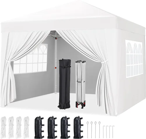 Miniatura 12 de Yaheetech Toldo desplegable de 10 x 10 pies con 4 paredes laterales extraíbles, tienda instantánea cerrada portátil, tienda de campaña impermeable