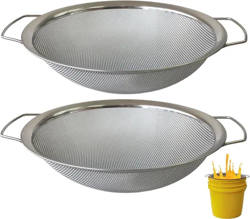 Paquete de 2 coladores de pintura de malla fina de acero inoxidable para cubos de 5 galones, filtro de impurezas y protege la pistola rociadora,
