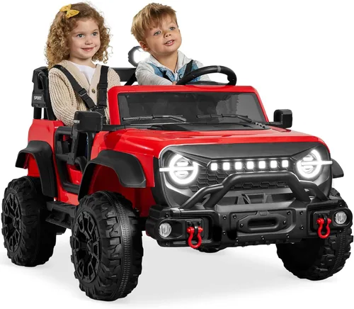 Best Choice Products Camión de paseo eléctrico de 24 V para niños de 2 plazas con capacidad de peso de 132 lb, control parental, Bluetooth, luces