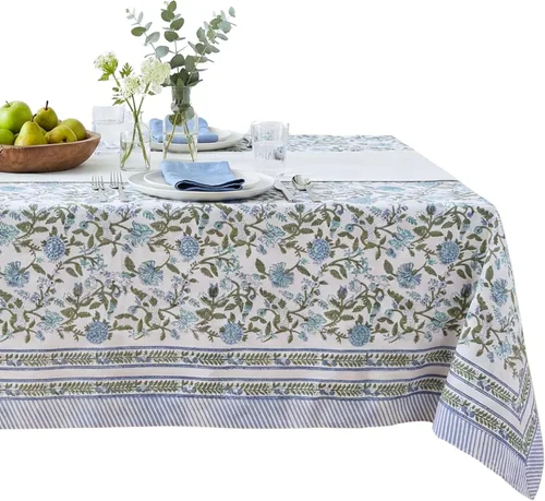 Miniatura 56 de ATOSII Mantel 100% algodón, Amara, floral, hecho a mano, rectangular, de lino, para cocina, comedor, fiestas, bodas, exteriores, picnics, Pascua