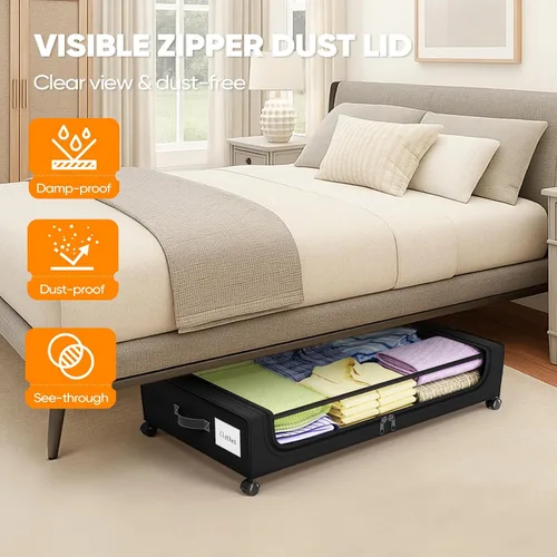 Miniatura 9 de Camkey® Almacenamiento debajo de la cama con ruedas de 360°, paquete de 2 unidades, contenedores rodantes de bajo perfil de 60L debajo de la cama
