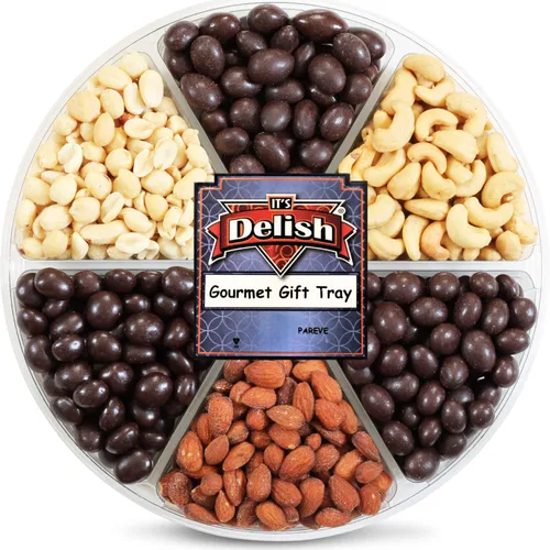 It's Delish - Bandeja de regalo grande de chocolate gourmet y nueces saladas, 6 puntos, caja de regalo para fiestas, eventos, día del padre, día de