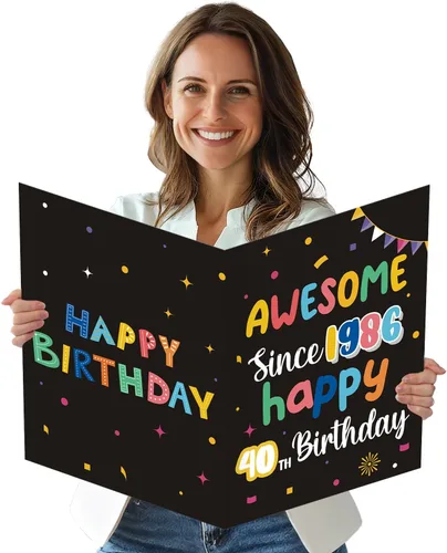 Miniatura 22 de Idealmuzik Tarjeta Jumbo de Feliz 10º Aniversario – Tarjeta de Felicitación de Congratulaciones Grande Plegada de 14x22 Pulgadas con Sobre, Tarjeta
