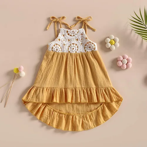 Miniatura 2 de Vestido de verano para niña pequeña, vestido de encaje floral con tirantes delgados, sin mangas, ropa bohemia
