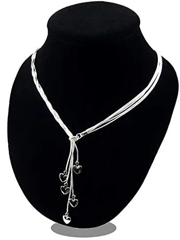Miniatura 2 de SOSUO - Collar de cinco cadenas de plata de ley 925 con cinco dijes de corazón (18pulgadas, 20 pulgadas, 21.6 pulgadas)