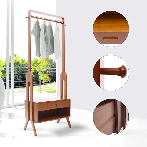 Miniatura 4 de Perchero de ropa 2 en 1, soporte resistente para colgar ropa con armario de almacenamiento, 4 ganchos, para dormitorios universitarios, campamentos