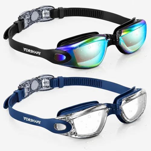 Miniatura 19 de Gafas de natación: paquete de 2 gafas de natación antivaho, sin fugas, protección UV, para adultos, hombres, mujeres, jóvenes Azul & blanco