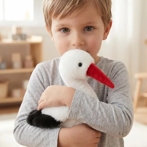 Miniatura 5 de Juguete de peluche de cigüeña blanca de simulación, suave y realista, lindo juguete de peluche de cigüeña blanca de 9.84 pulgadas, pájaros