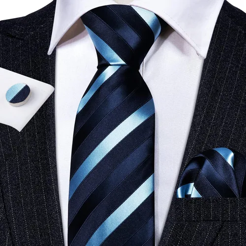 Miniatura 168 de Barry.Wang Juego de corbatas para hombre, corbata de seda a rayas, tejido a cuadros, gemelos formales, negocios, boda