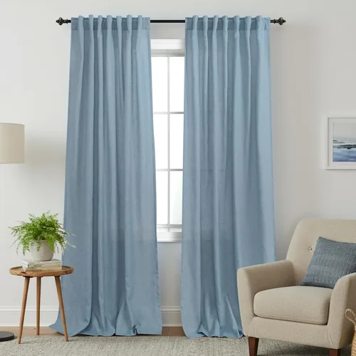 Miniatura 69 de KOUFALL Cortinas de lino azul marino de 84 pulgadas de largo, cortinas transparentes azul oscuro para sala de estar y dormitorio, medianoche