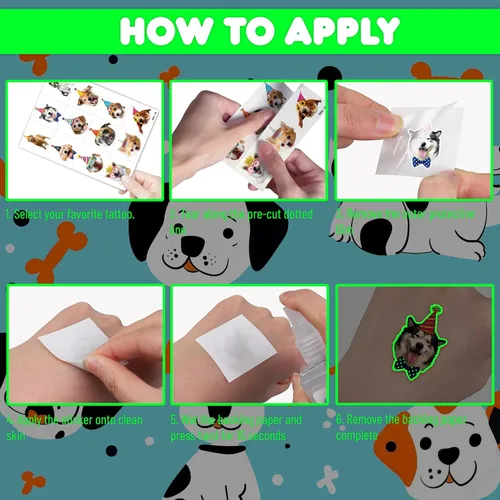 Miniatura 8 de 96 tatuajes temporales para perros y mascotas para niños, resplandor luminoso en la oscuridad, calcomanías de tatuajes falsos de animales