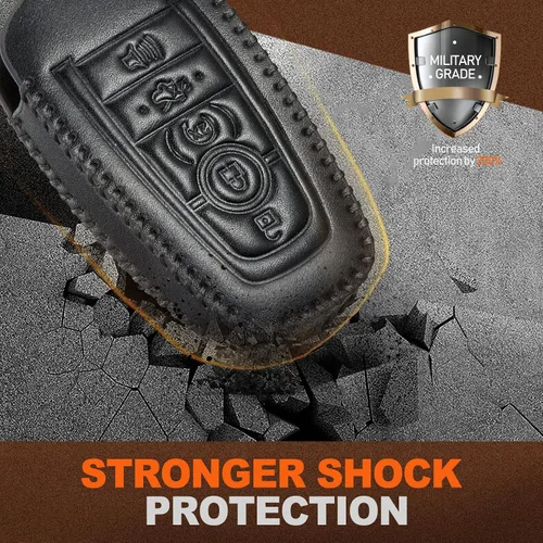 Miniatura 3 de Slohif Funda de cuero para llavero Ford para Edge Escape Expedition Explorer Fusion Mustang Ranger F-150 F-250 5 botones, funda de cuero+anillo en D