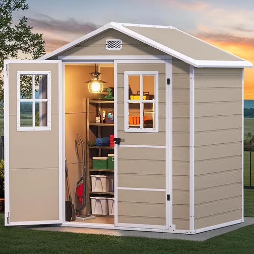 Miniatura 13 de DWVO Cobertizo de almacenamiento para exteriores de 5 x 3 pies con estilo de valla y ventanas laterales, piso y puertas con cerradura, cobertizo