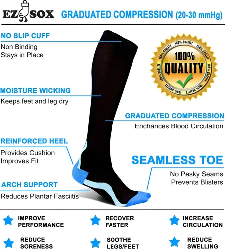 Miniatura 3 de Calcetines de compresión Ez Sox 20-30 mmHg, punta sin costuras para hombres y mujeres