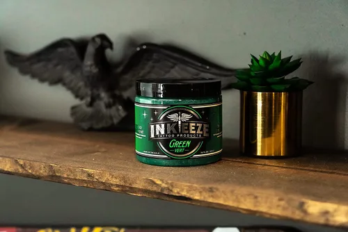 Miniatura 5 de INK-EEZE Paquete de Pomada para Tatuajes Verde 2-Pack, Para Artistas y Cuidado Posterior, Vegano, Sin Crueldad, Hecho en EE. UU., 2 envases de 16 oz